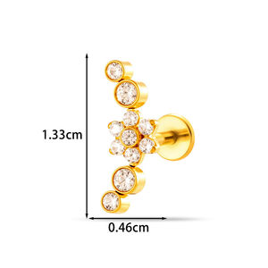 Orecchini da piercing da donna semplici, a forma geometrica con fiocco di fiore, in lega di titanio color oro e zirconi. h5 Immagine2