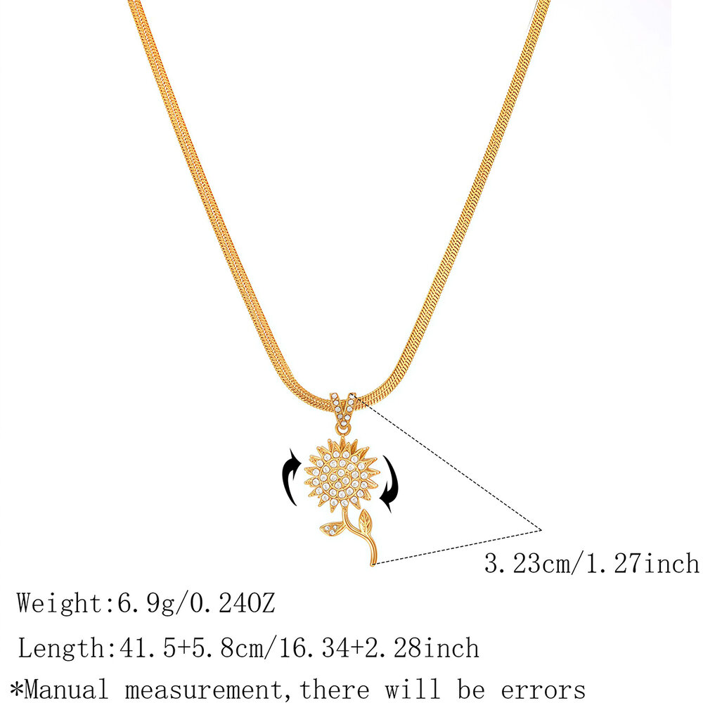 Retro Daily Flower Stainless Steel Waterproof Gold Color Rhinestone Women's Pendant Necklaces