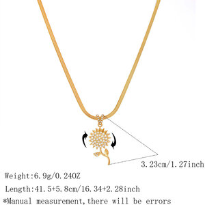 Retro Daily Flower Stainless Steel Waterproof Gold Color Rhinestone Women's Pendant Necklaces h5