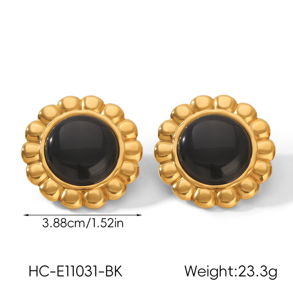 Pendientes Sencillos De Mujer Con Diseño Floral Circular, De Acero Inoxidable, Resistentes Al Agua, Color Dorado Y Piedra Natural. Imagen2