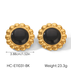 Pendientes Sencillos De Mujer Con Diseño Floral Circular, De Acero Inoxidable, Resistentes Al Agua, Color Dorado Y Piedra Natural. h5 Imagen2