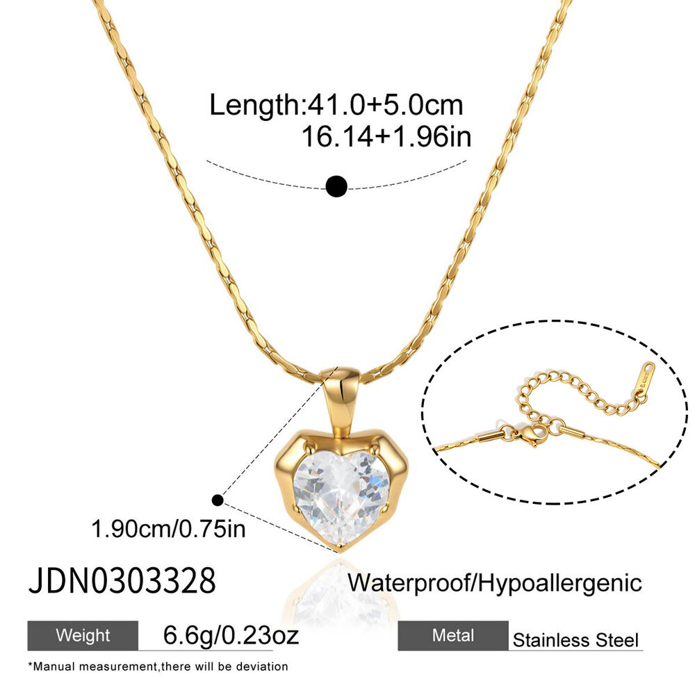 Heart Geometric Shape Stainless Steel Waterproof Gold Color Zircon Women's Stud Earrings