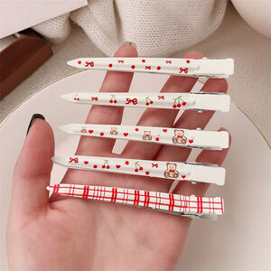 Simple Series Daily Bow Knot Solid Color Plaid Cherry Metal Hair Clips h5 Picture4