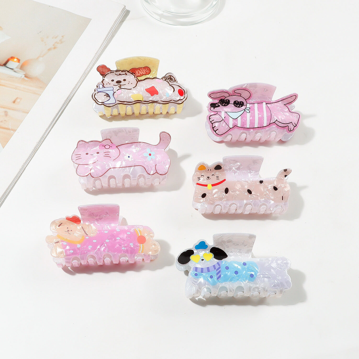 Simple Series Cute Puppy Cartoon Mixed Color Acrylic Hair Claws h5 Picture2
