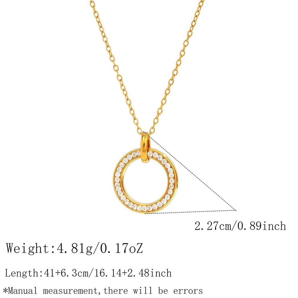 Simple Series Daily Circle Stainless Steel Waterproof Gold Color Zircon Women's Chain Necklaces
