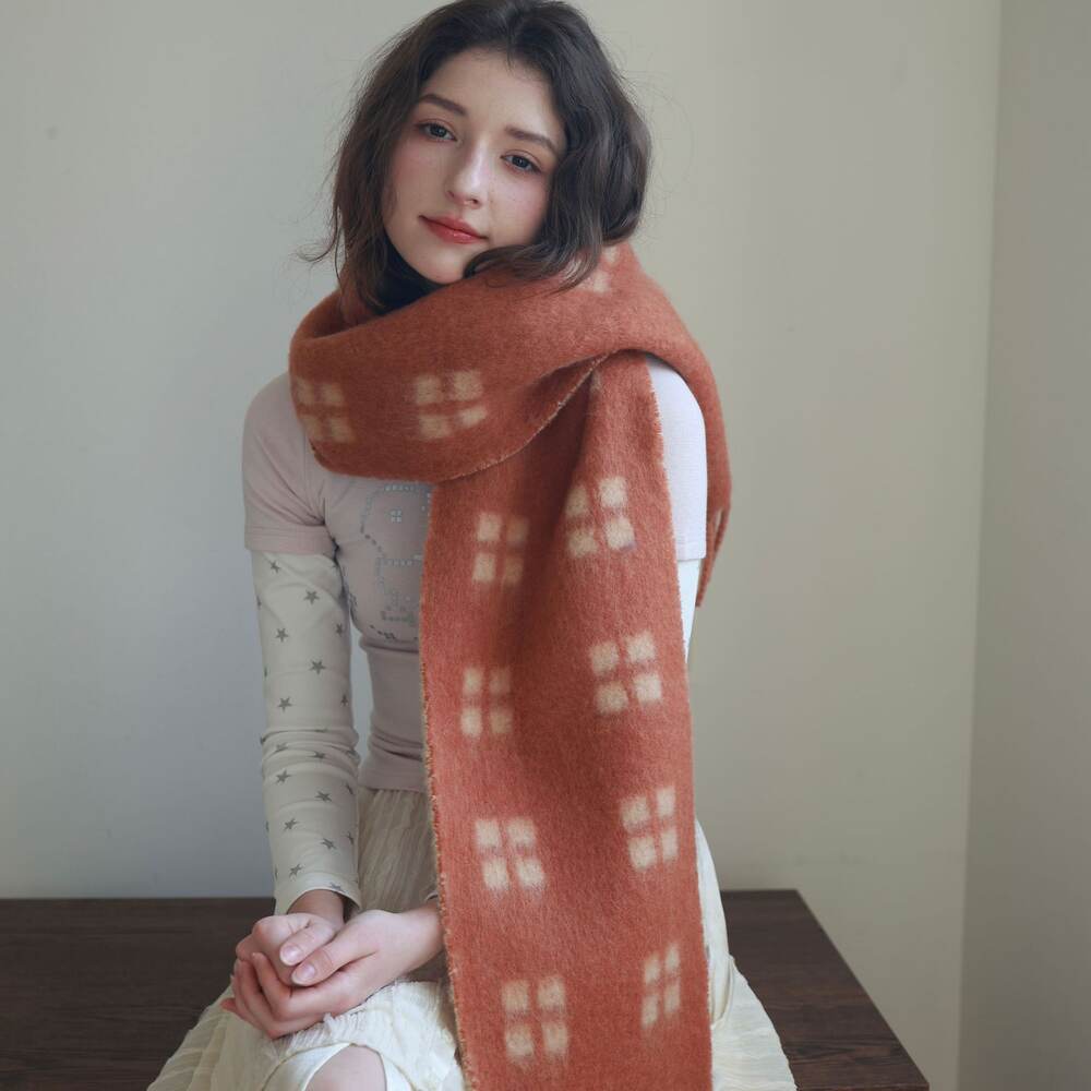 Basit Seri Retro Püsküllü Karışık Renkli Geometrik Şekilli Yün-Polyester Karışımı Kışlık Şallar
