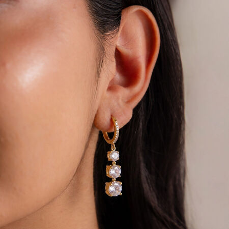 Luxurious Simple Chain Circle Stainless Steel Waterproof Gold Color Zircon Women's Drop Earrings