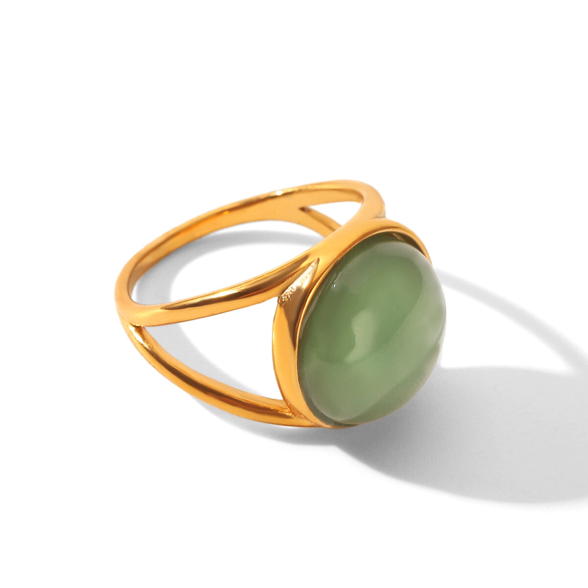 Simple Series Daily Circle Stainless Steel Waterproof   Gold Color  Natural Stone Women's Gemstone Rings h5 