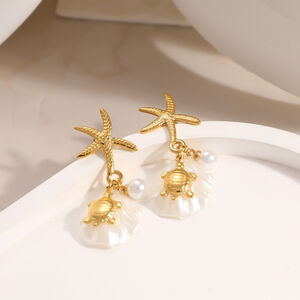 Romantic Series Vacation Oceanic Style Starfish Stainless Steel Waterproof Gold Color Women's Drop Earrings h5 Picture3