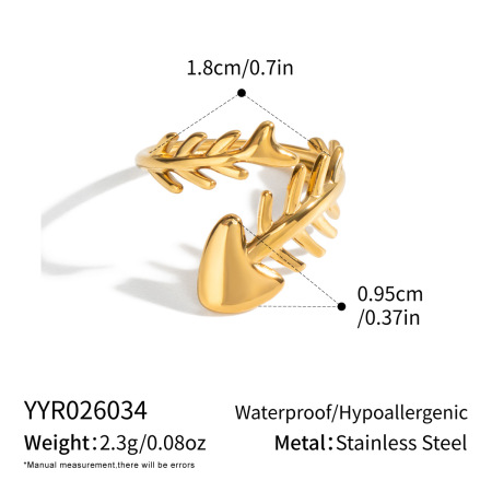 Fish Shape Stainless Steel Waterproof Gold Color Statement Rings