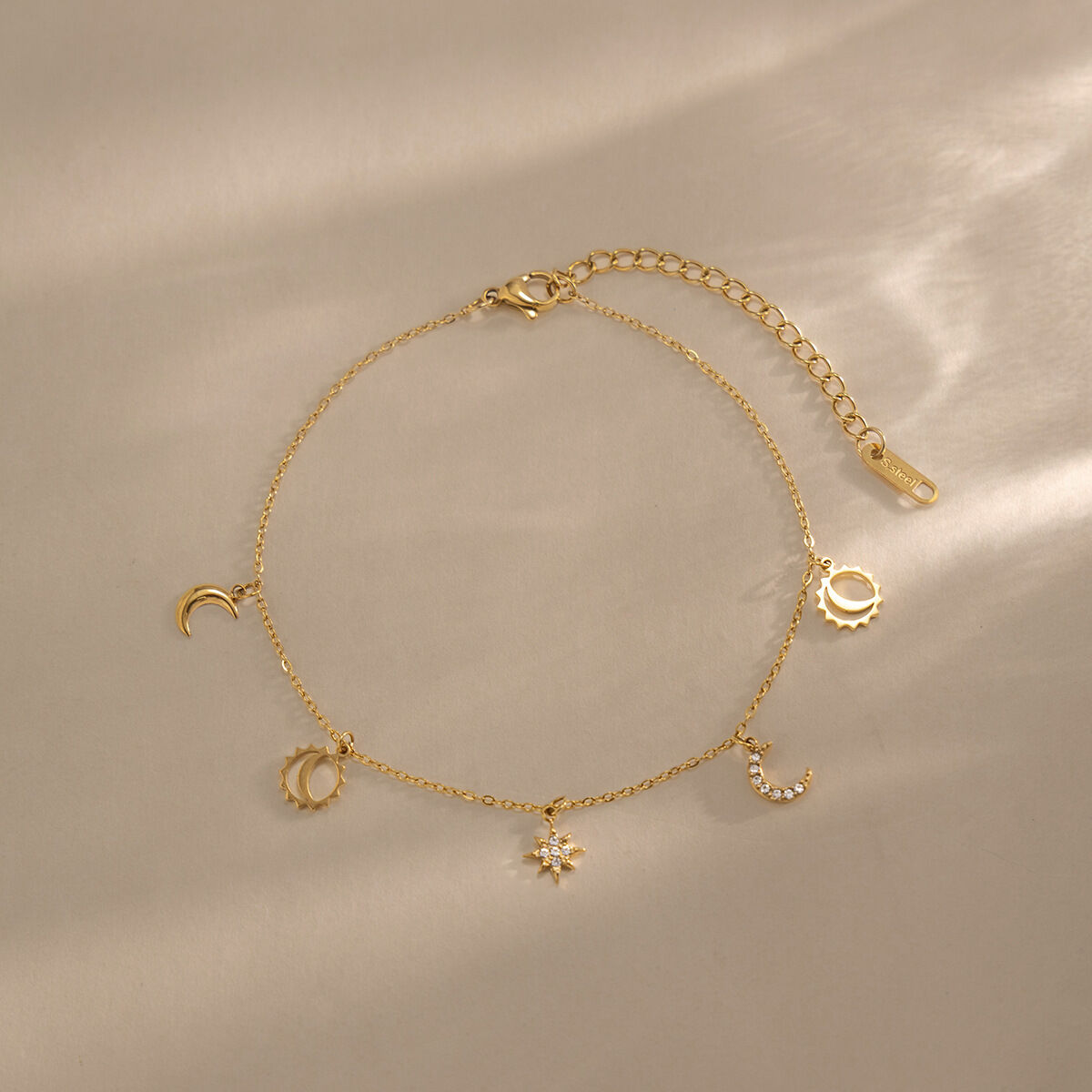 Simple Star Moon Stainless Steel Waterproof Gold Color Anklets Picture3