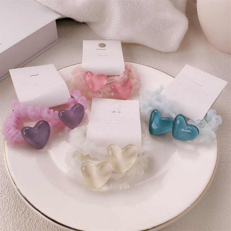 Romantic Series Sweet Heart Solid Color Acrylic Hair Ties Picture3