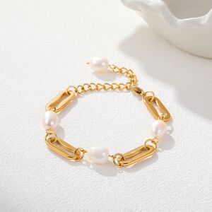 Simple Series Daily Irregular Shape Stainless Steel Gold Color Waterproof Women's Chain Bracelets h5 Picture2