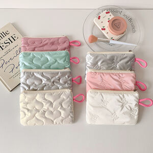 Simple Series Sweet Heart Bow Knot Solid Color Polyester Makeup Bags h5 Picture2