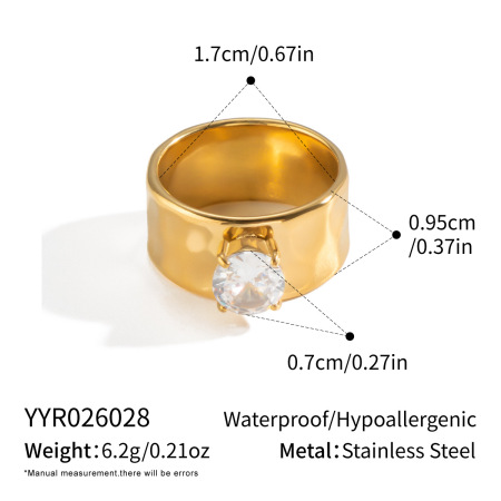 Simple Stainless Steel Waterproof Gold Color Zircon Gemstone Rings