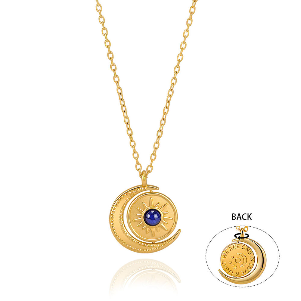 Retro Sun Moon Stainless Steel Waterproof Gold Color Natural Stone Women's Pendant Necklaces Picture2