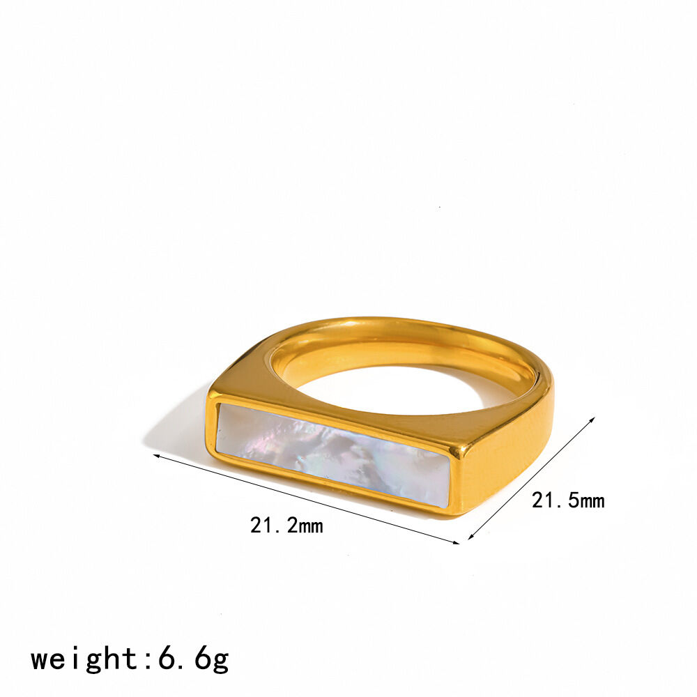 Stainless Steel Waterproof Gold Color Rhinestone Shell Statement Rings