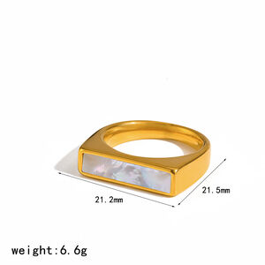 Stainless Steel Waterproof Gold Color Rhinestone Shell Statement Rings h5