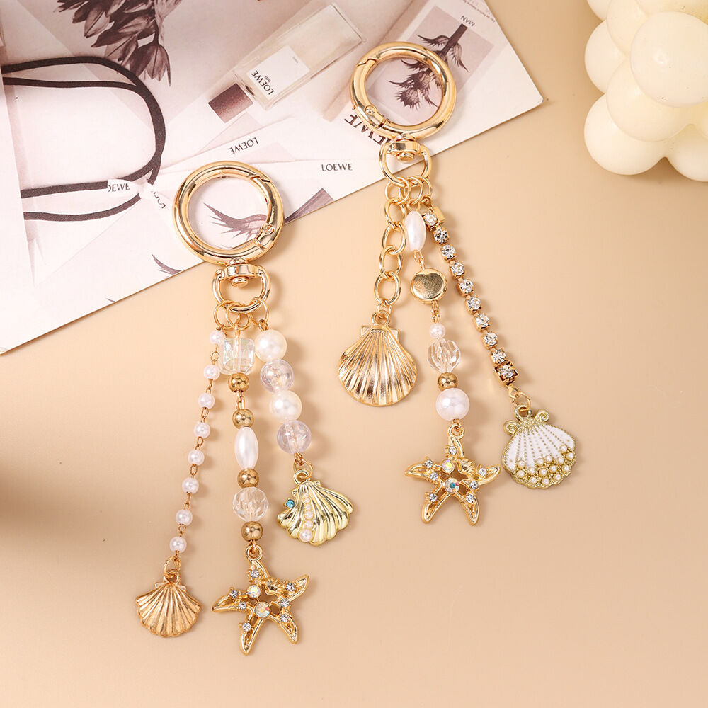 Collection luxueuse de perles de style océanique pour tous les jours, coquillage, étoile de mer, métal, strass, perle artificielle, breloques pour sac Image3