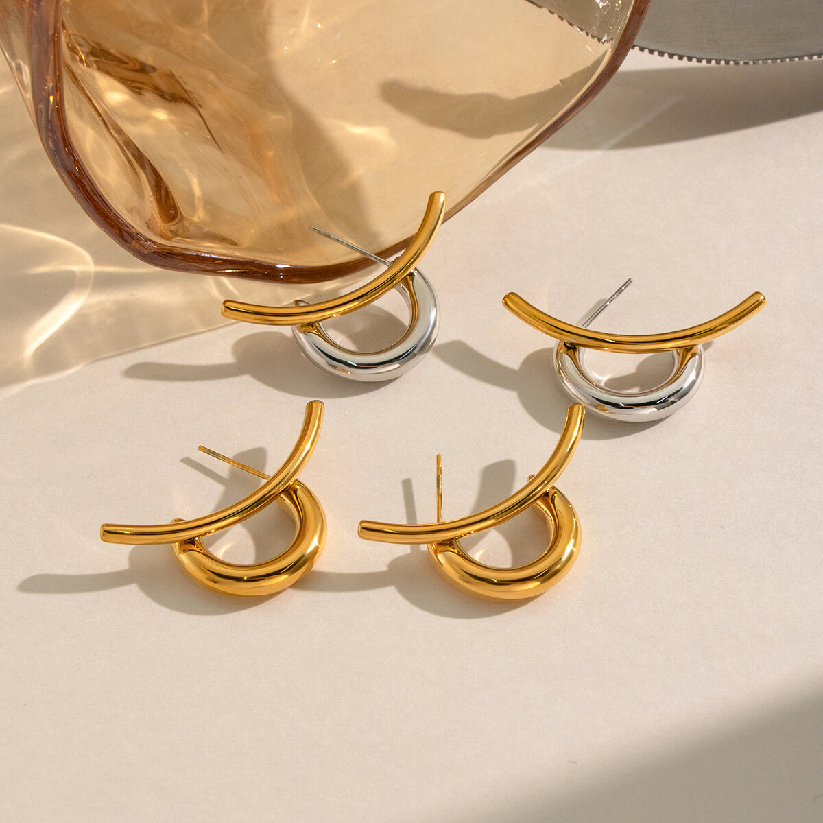 Daily Stainless Steel Waterproof Gold Color Women's Stud Earrings h5 Picture3