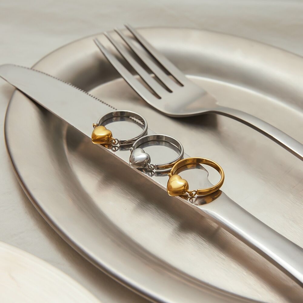 Daily Heart Stainless Steel Waterproof Gold Color Minimalist Rings Picture5