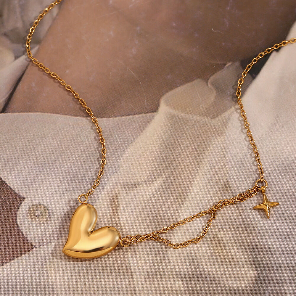 Collares con colgante sencillos de acero inoxidable con forma de corazón, resistentes al agua, para mujer. h5Imagen2