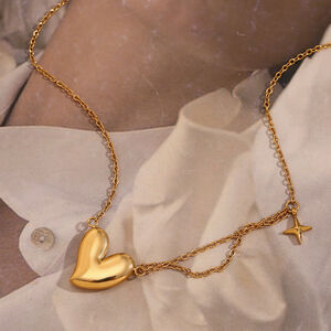 Collares con colgante sencillos de acero inoxidable con forma de corazón, resistentes al agua, para mujer. h5 Imagen2