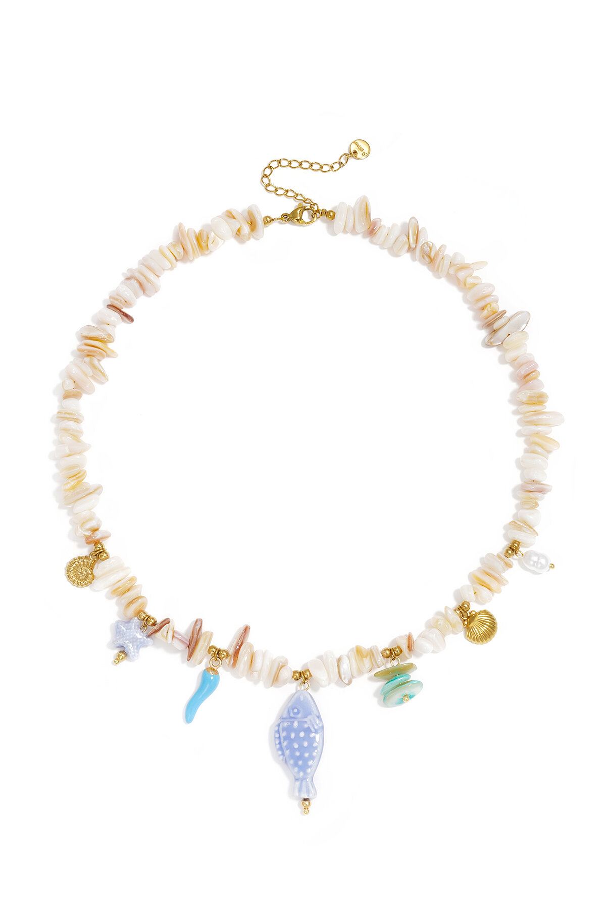 Collares de cuentas de piedra con diseño de peces, ideales para vacaciones o para disfrutar de la playa. Colección romántica para mujer.