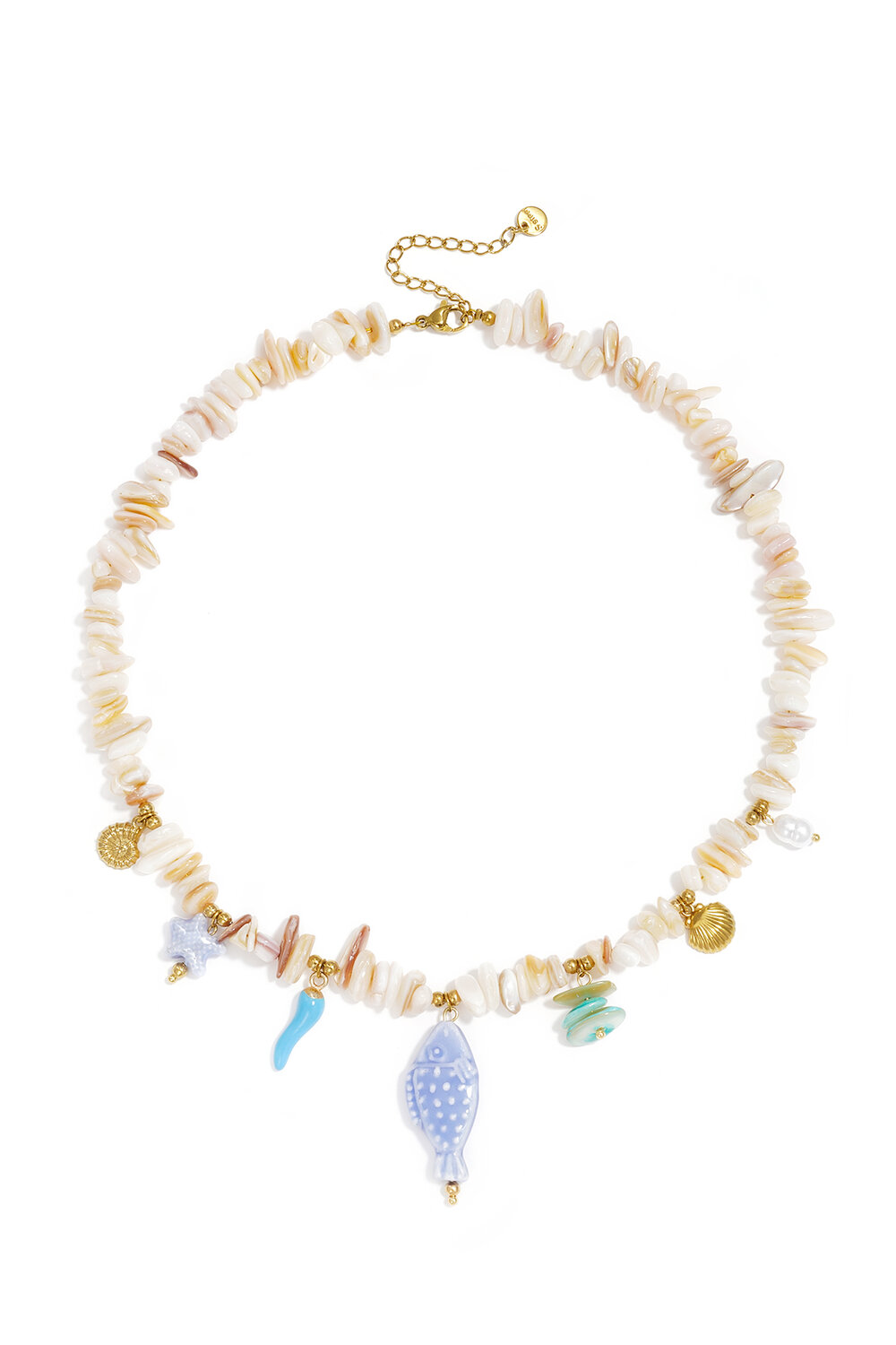 Collares de cuentas de piedra con diseño de peces, ideales para vacaciones o para disfrutar de la playa. Colección romántica para mujer.
