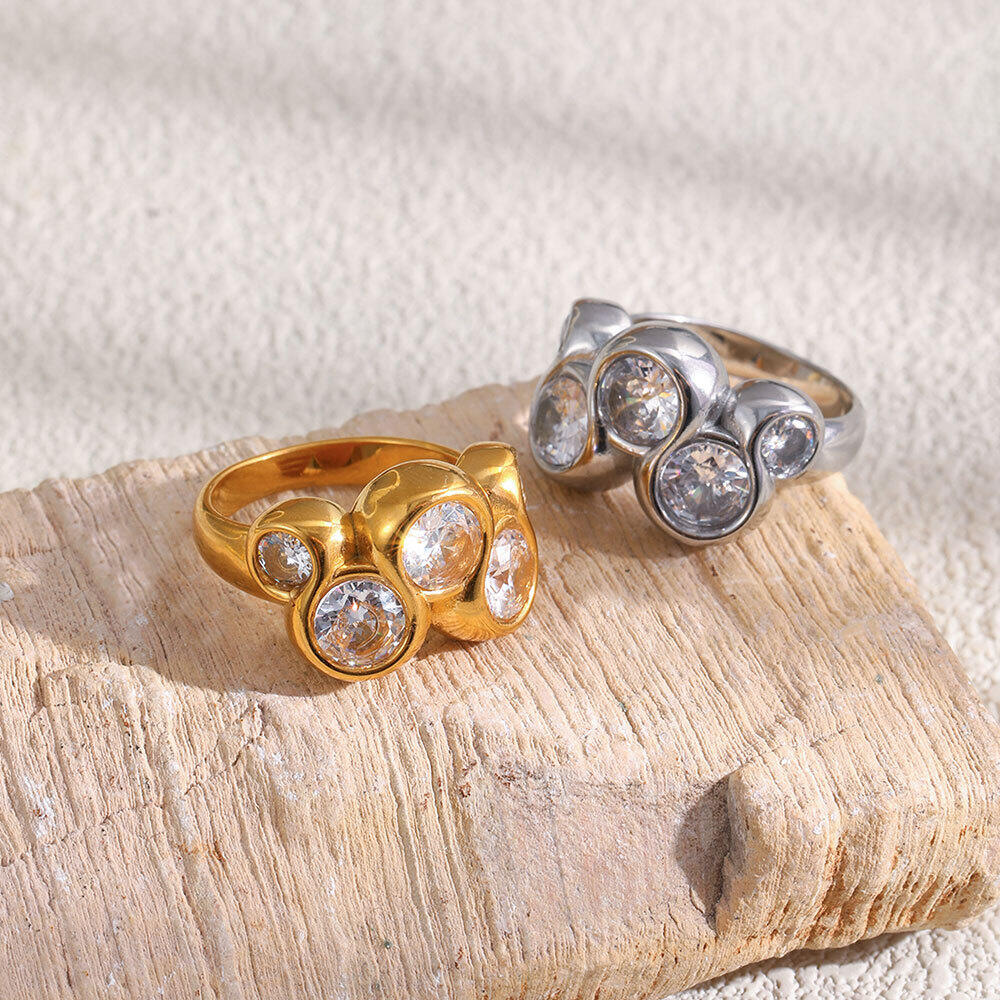 Luxuriöse Serie: Elegante, runde Damenringe aus wasserdichtem Edelstahl in Goldfarbe mit Zirkonia h5 Bild5