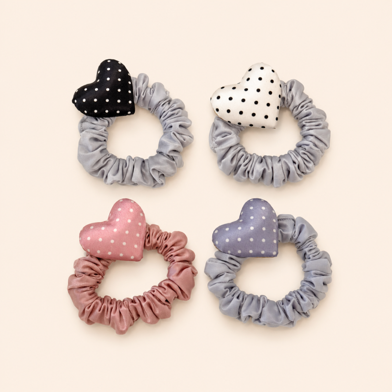 Romantic Series Simple Heart Polka Dots Fabric Scrunchies