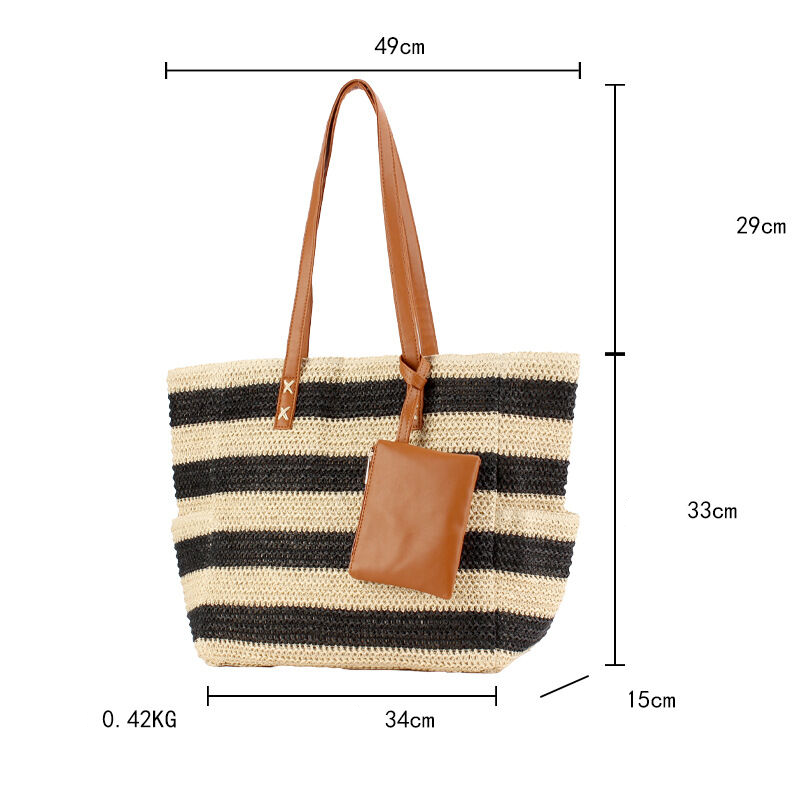 Casual Style Woven Stripe Mixed Color Woven Raffia Women's Tote Bag