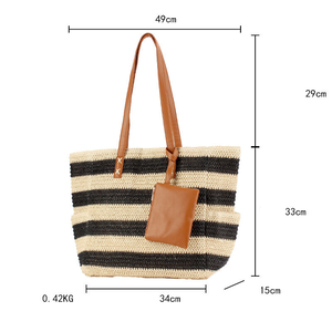 Casual Style Woven Stripe Mixed Color Woven Raffia Women's Tote Bag h5
