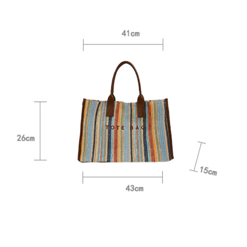 Casual Style Woven Letter Stripe Mixed Color Raffia Women's Tote Bag Picture2