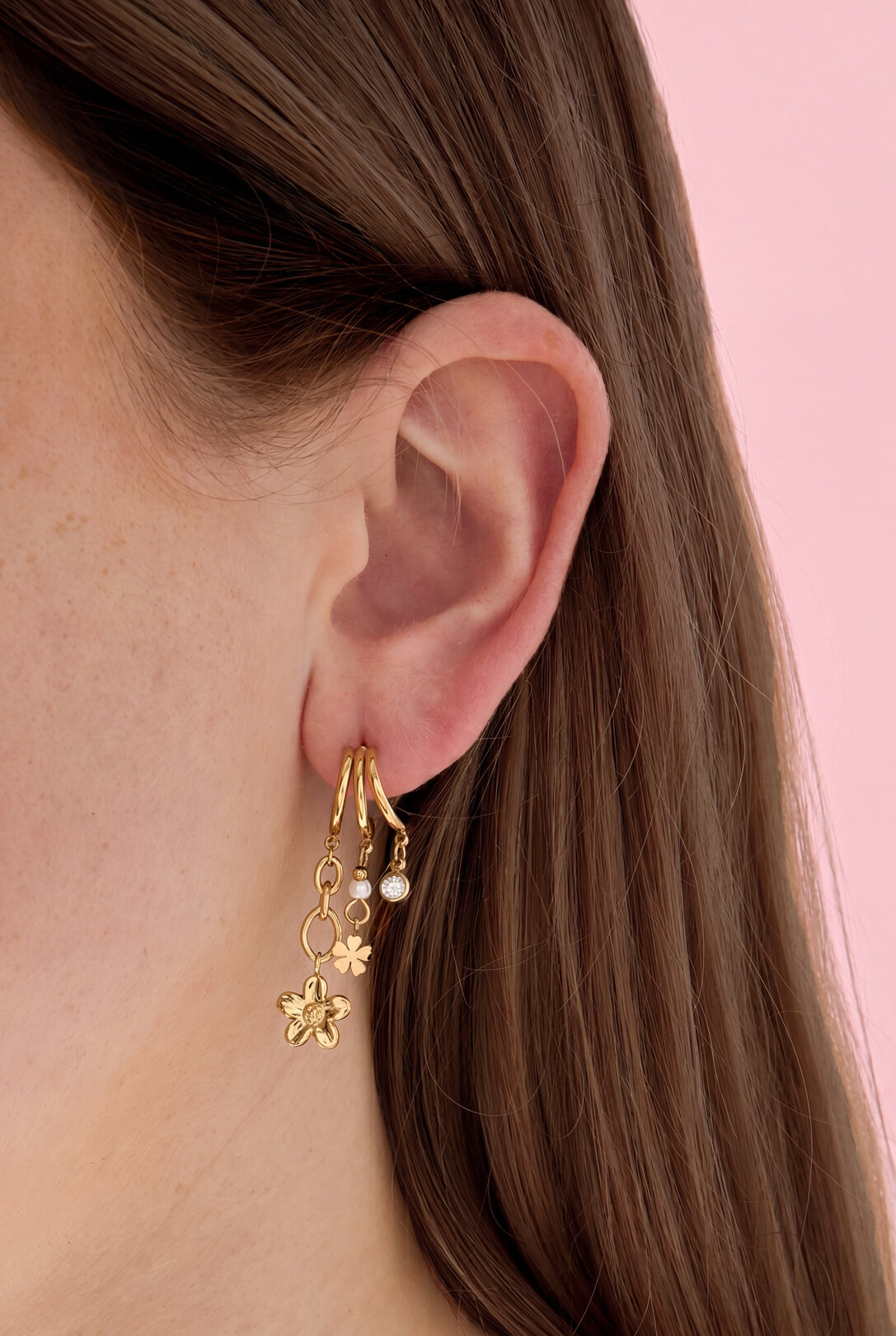 Pendientes colgantes de acero inoxidable con diseño floral, estilo casual y lujoso para uso diario. Joyería para mujer. h5 Imagen2