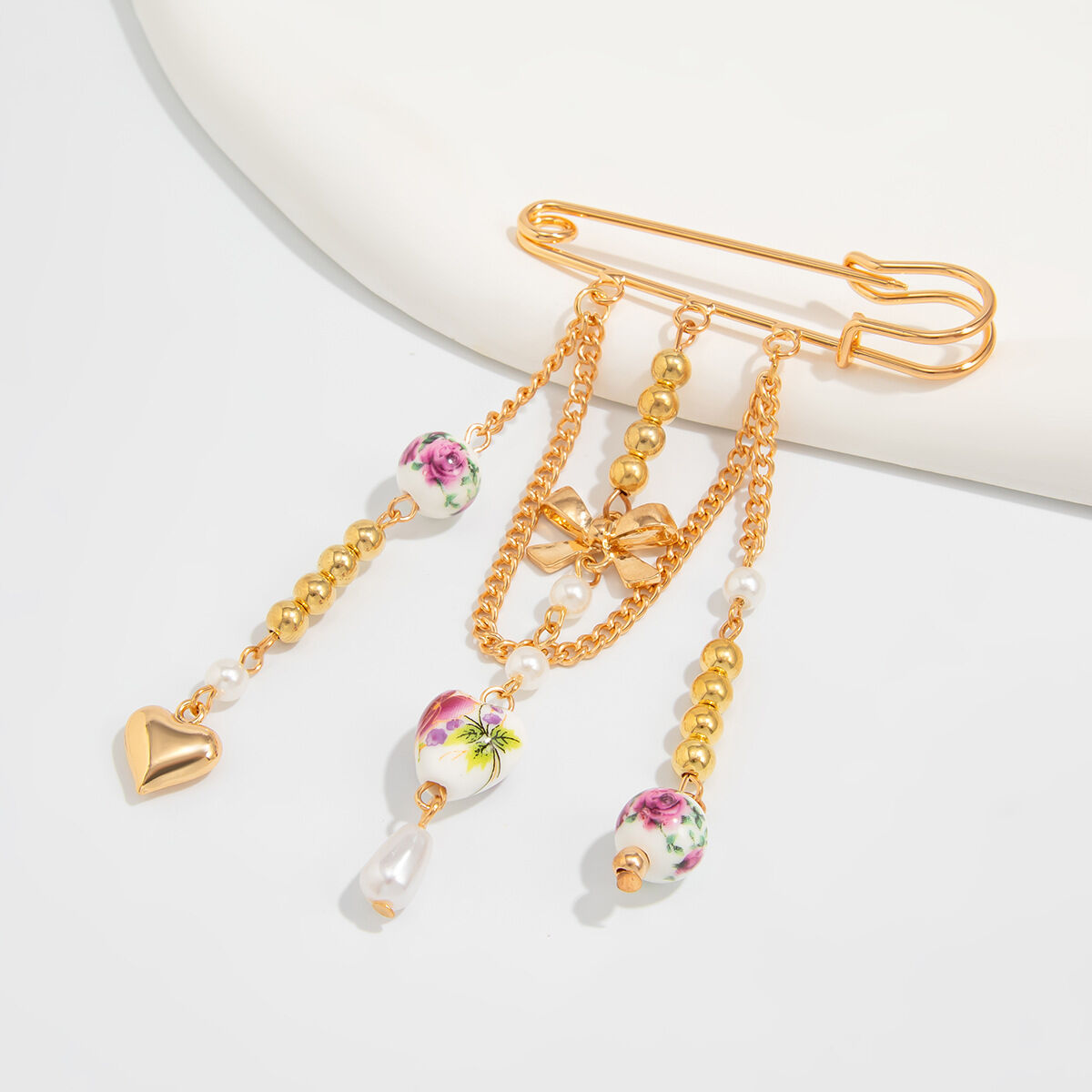 Simple Series Casual Flower Heart Bow Knot Tassel Beads Alloy Brooches 2