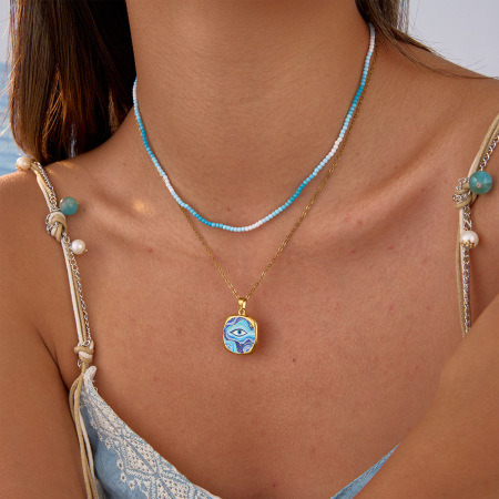 Simple Series Daily Devil's Eye Chain Stainless Steel Waterproof Women's Beaded Necklace