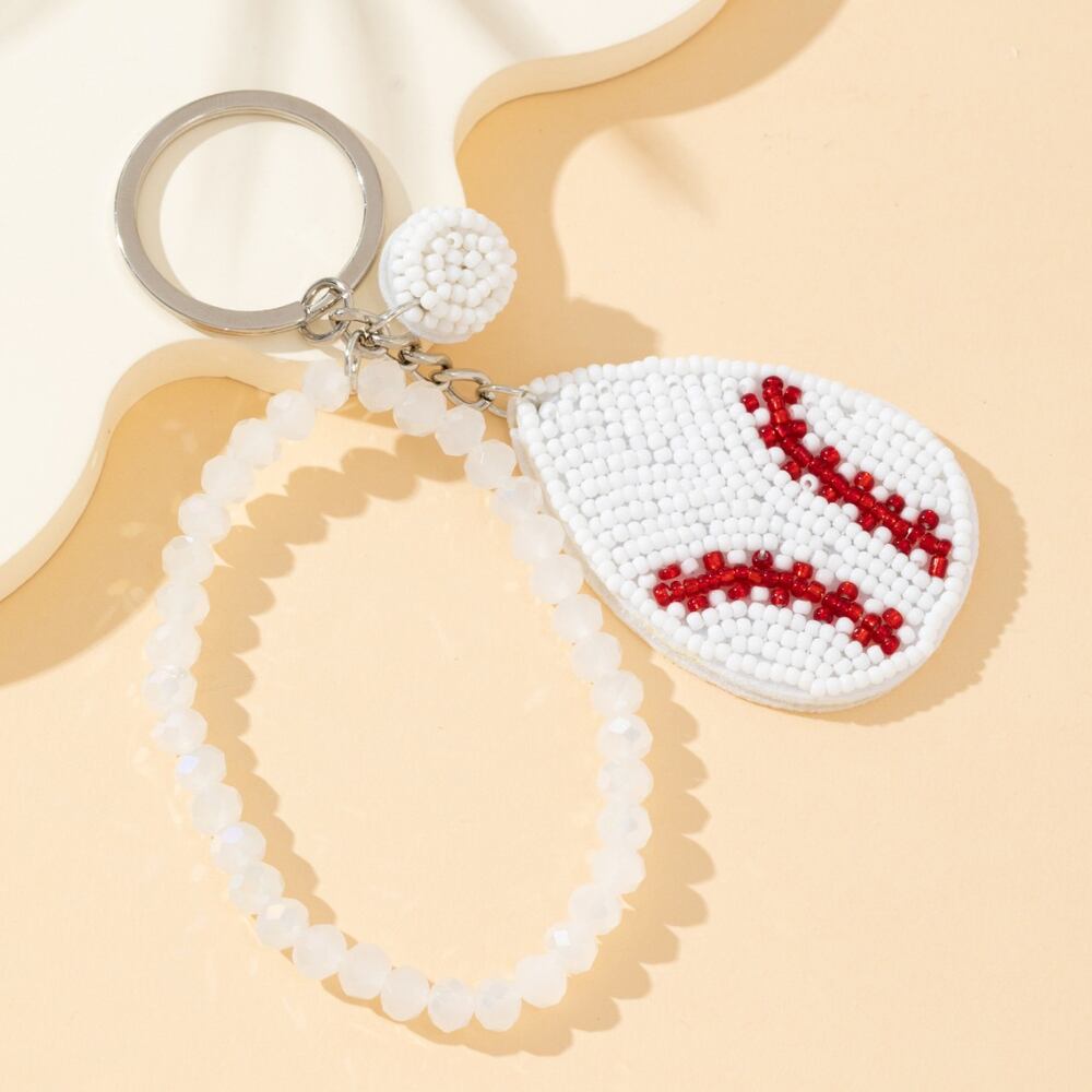Simple Series Casual Beads Woven Ellipse Shape Alloy Keychain h5Picture3
