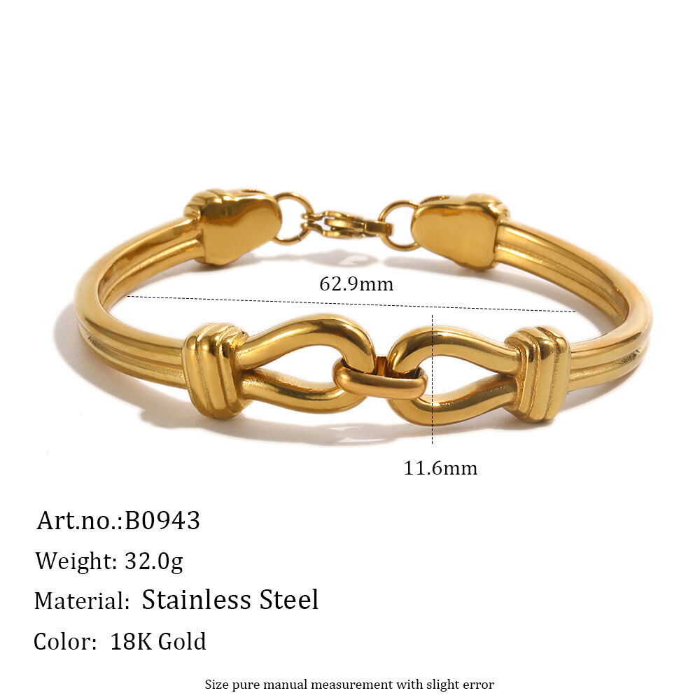 Eenvoudige serie retro armbanden voor dames, onregelmatige vorm, gedraaid, roestvrij staal, waterdicht, goudkleurig. h5 