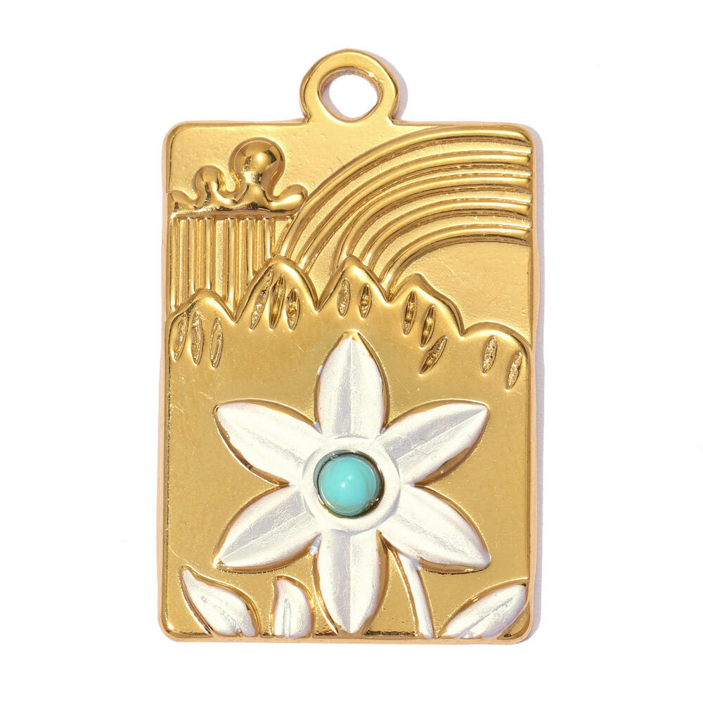 Colgantes de lujo para mujer, de la serie DIY, con diseño de lazo, forma circular y rectangular, de acero inoxidable, resistentes al agua y color dorado. Imagen3