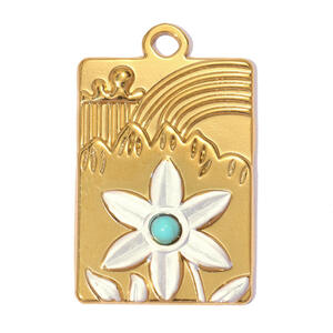 Colgantes de lujo para mujer, de la serie DIY, con diseño de lazo, forma circular y rectangular, de acero inoxidable, resistentes al agua y color dorado. h5 Imagen3
