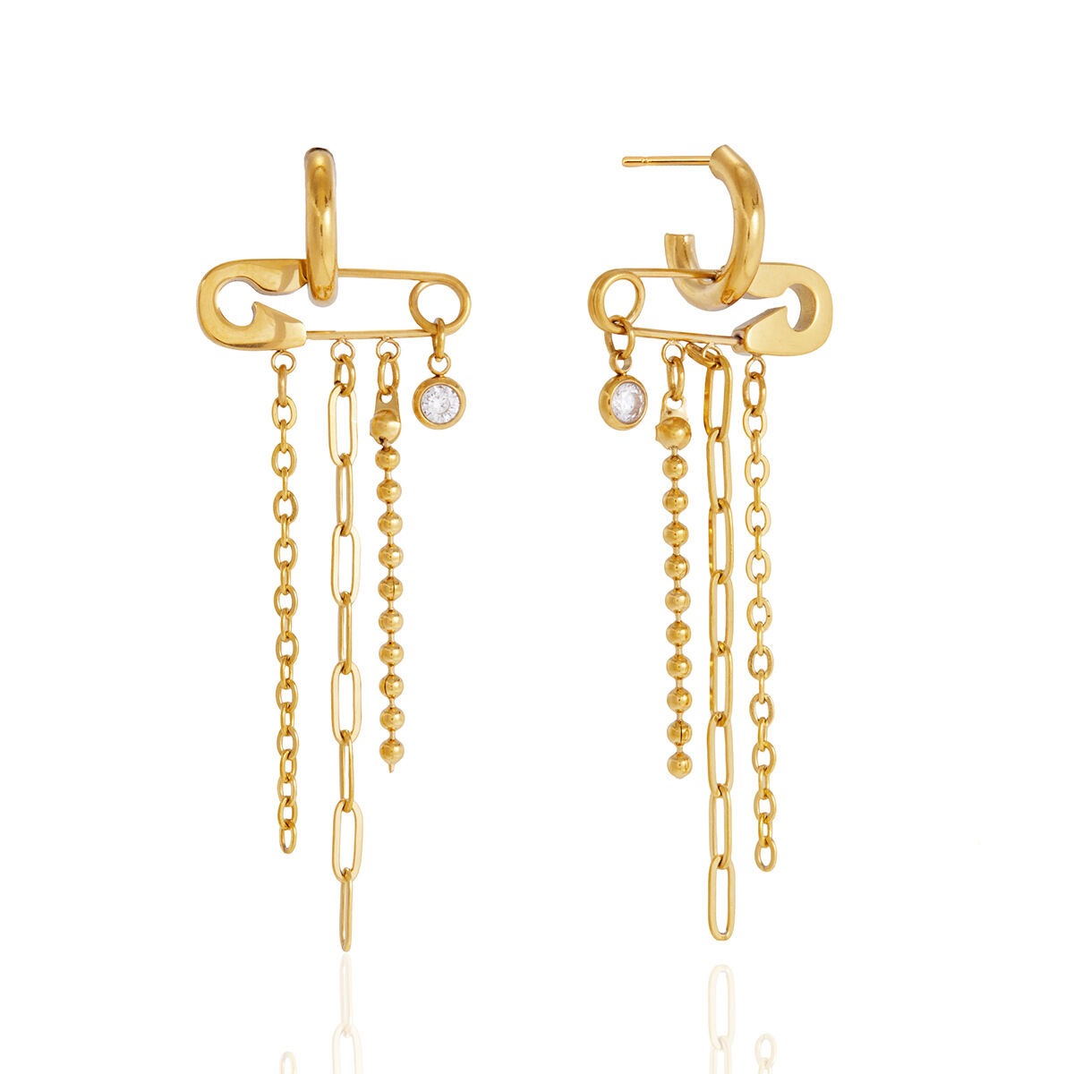 Luxe serie elegante kwastjes, roestvrij staal, waterdicht, goudkleurige zirkonia, hangende oorbellen voor dames h5 Afbeelding5