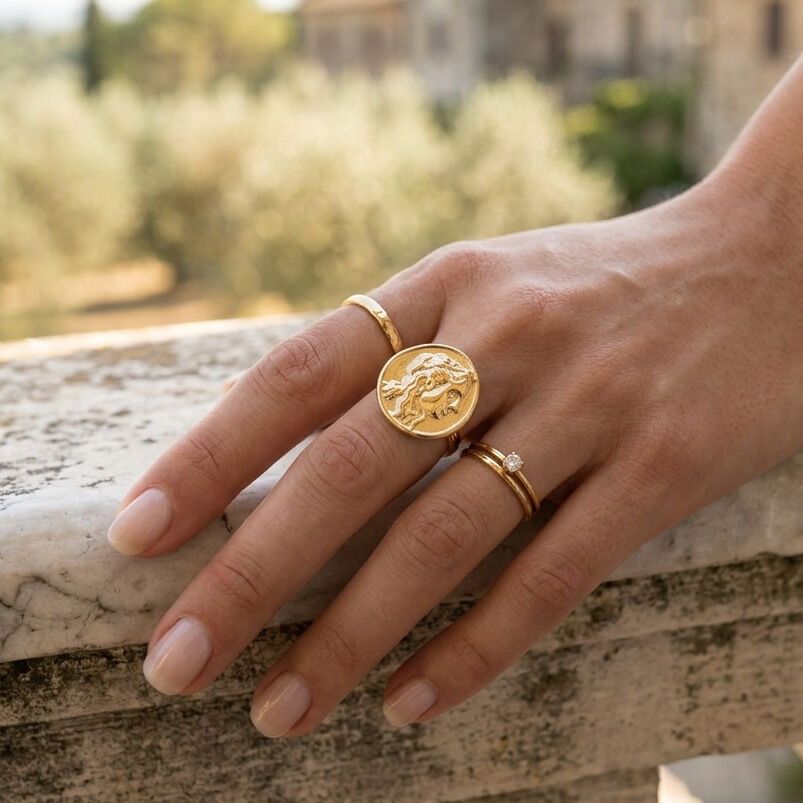 Klassieke serie retro onregelmatig gevormde figuur roestvrijstalen waterdichte gouden statement ringen h5Afbeelding2