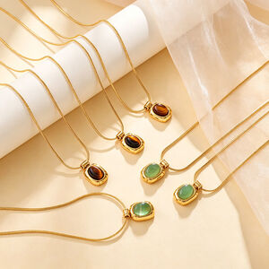 Simple Daily Irregular Shape Stainless Steel Waterproof Gold Color Natural Stone Women's Pendant Necklaces h5 Picture2