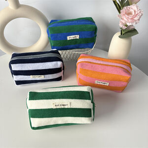 Simple Series Daily Letter Stripe Mixed Color Towel Fabric Makeup Bags h5 Picture2