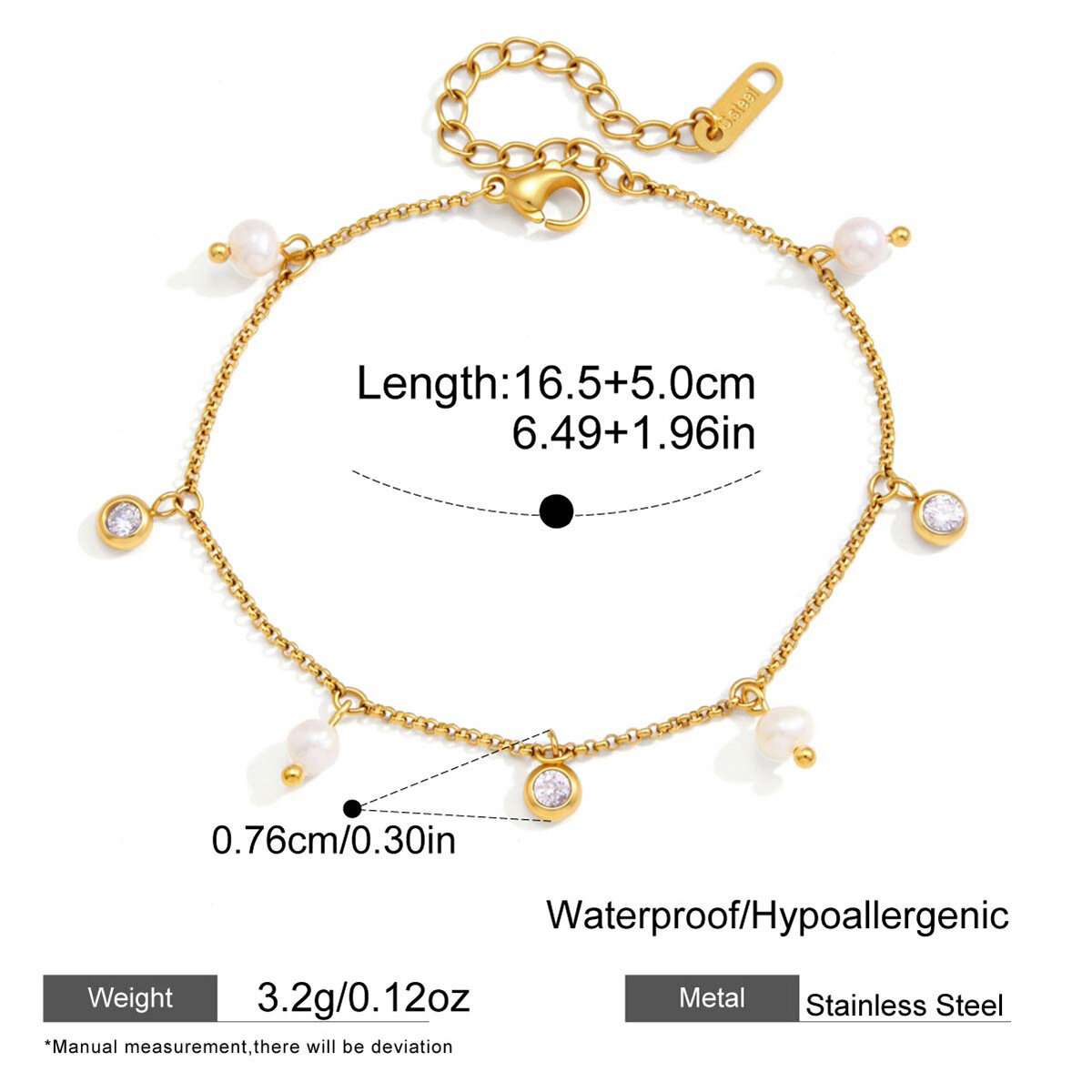 Pulseras de cadena para mujer de acero inoxidable, color dorado, resistentes al agua, con circonitas y forma circular irregular, de la serie Luxury Series. h5 