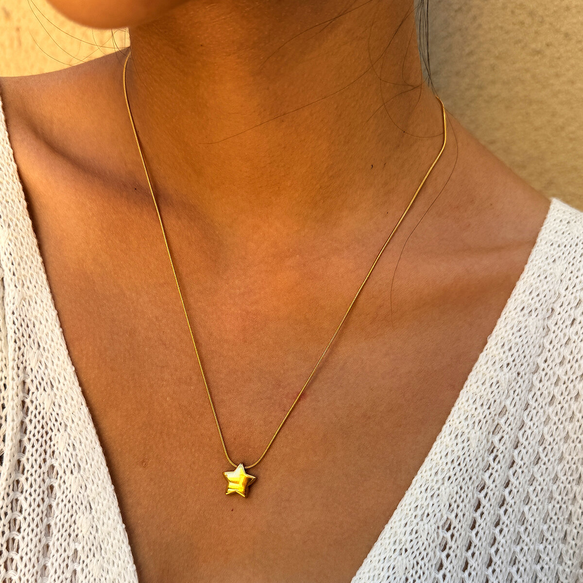 Simple Series Daily Star Stainless Steel Waterproof   Gold Color  Women's Chain Necklaces