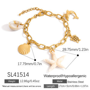Simple Series Urlaubs-Armbänder im ozeanischen Stil mit Seesternmotiv, aus wasserdichtem Edelstahl in Goldfarbe h5