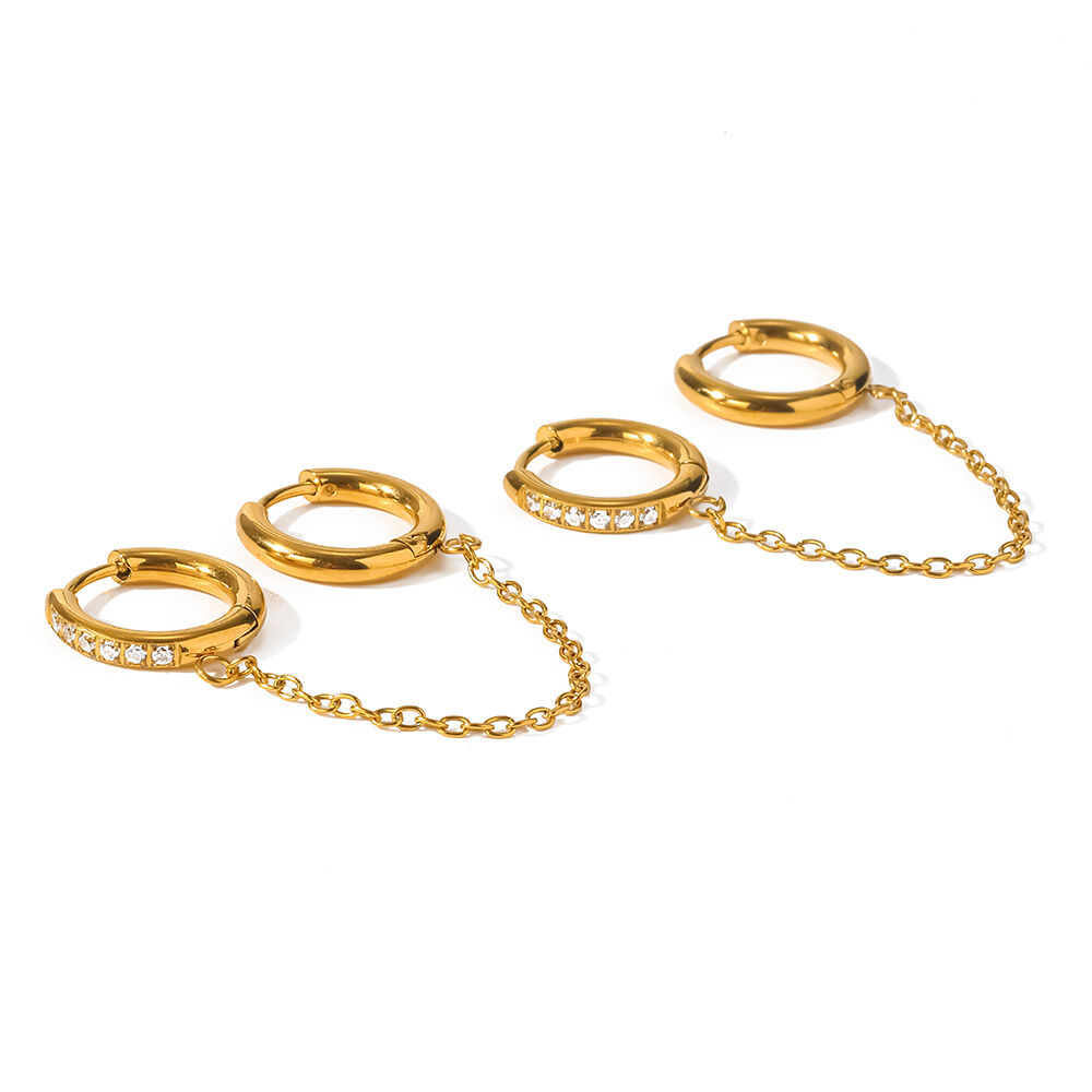 Simple Series Daily Ohrhänger aus Edelstahl in geometrischer Form, wasserdicht, goldfarben, mit Zirkonia-Fassung h5 Bild5