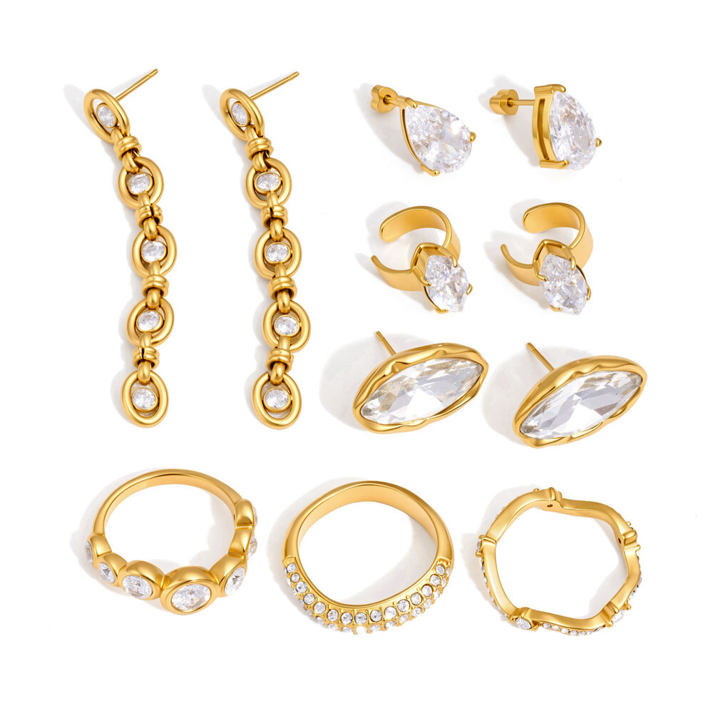Elegant Irregular Shape Patchwork Stainless Steel Waterproof Gold Color Zircon Women's Stud Earrings h5Picture5